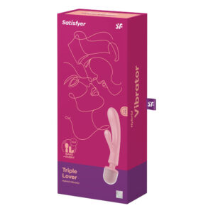 Satisfyer Triple Lover - Pink USB Rechargeable Rabbit Vibrator and Massage Wand