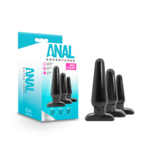 Anal Adventures Basic Plug Kit - Black Butt Plugs - Set of 3 Sizes