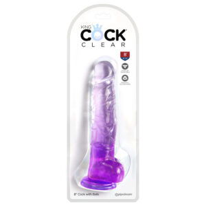 King Cock Clear 8'' Cock with Balls - Purple - Purple 20.3 cm Dong