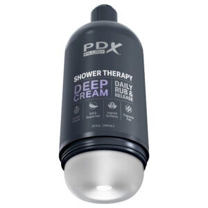 PDX Plus Shower Therapy - Deep Cream - Frosted - Clear Discreet Stroker with Suction Base
