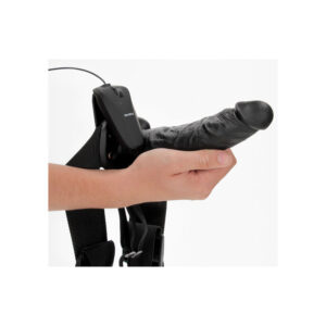 REALROCK Vibrating Hollow Strap-on - 20.5 cm Black - Black 20.5 cm Vibrating Hollow Strap-On