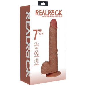 REALROCK 18cm Vibrating Cock + Balls - Tan - Tan 17.8 cm (7'') USB Rechargeable Vibrating Dong