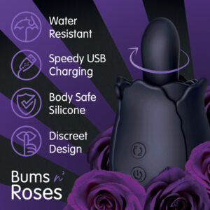 Skins Rose Buddies - The Bums N Roses - Black USB Rechargeable Anal Rimming Stimulator
