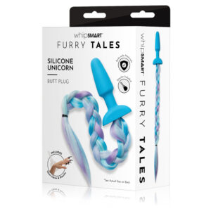 WhipSmart Furry Tales Silicone Unicorn Butt Plug - Blue 8.9 cm Butt Plug with Unicorn Tail