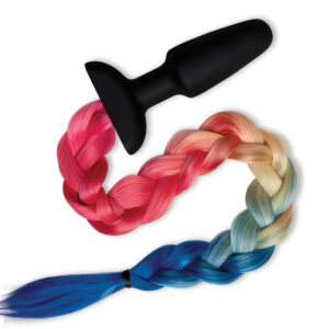 WhipSmart Furry Tales Silicone Rainbow Tail - Black 8.9 cm Butt Plug with Rainbow Tail