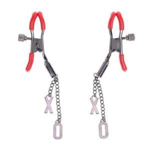 S&M Exs & Ohs Nipple Clamps - Red Tipped Metal Nipple Clamps - Set of 2