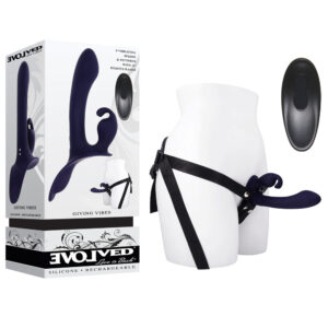 Evolved GIVING VIBES - Black 14.6 cm USB Rechargeable Vibrating Strap-On with Remote